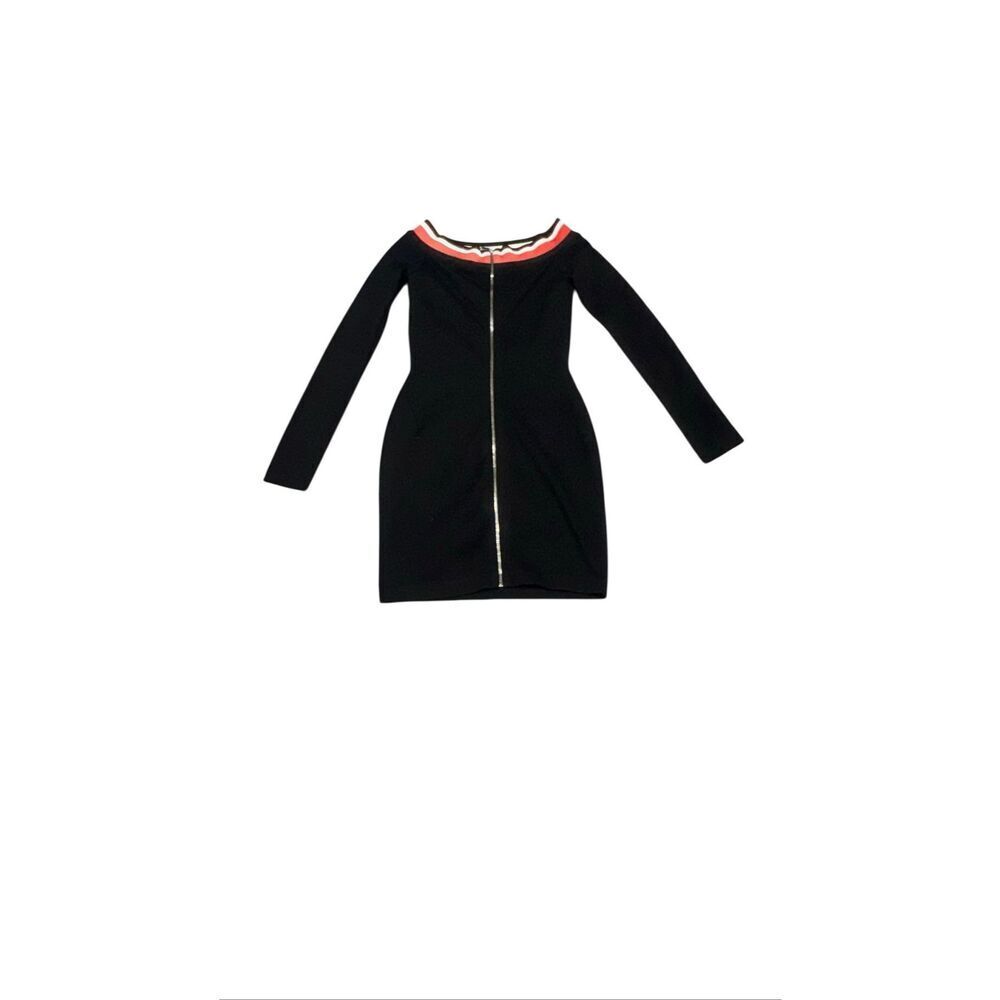 🔥NWOT MUGLER PARIS Black Off Shoulder Body Con Mini Dress Striped Trim Zipper S - Picture 4 of 8